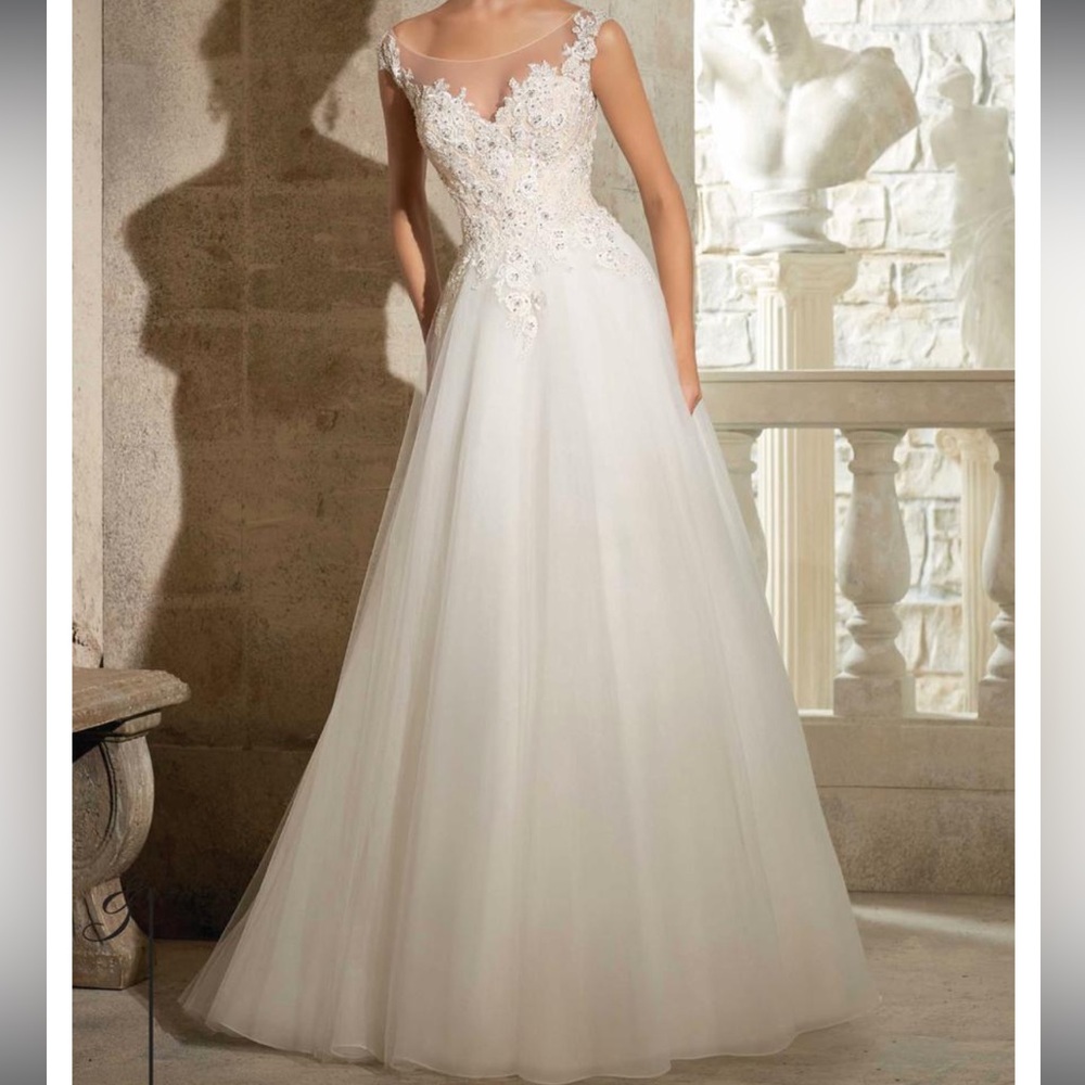 Mori Lee Ivory Bridal Gown with Lace Overlay